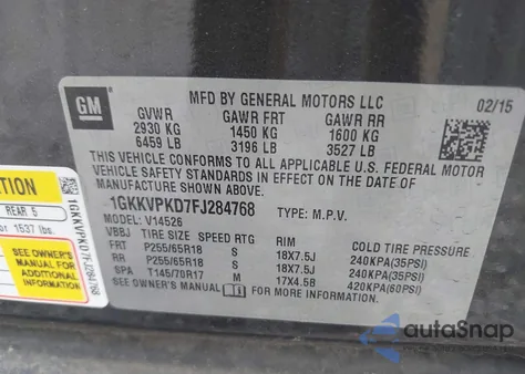 2015 GMC Acadia Sle-2 from USA, damaged, VIN 1GKKVPKD7FJ284768